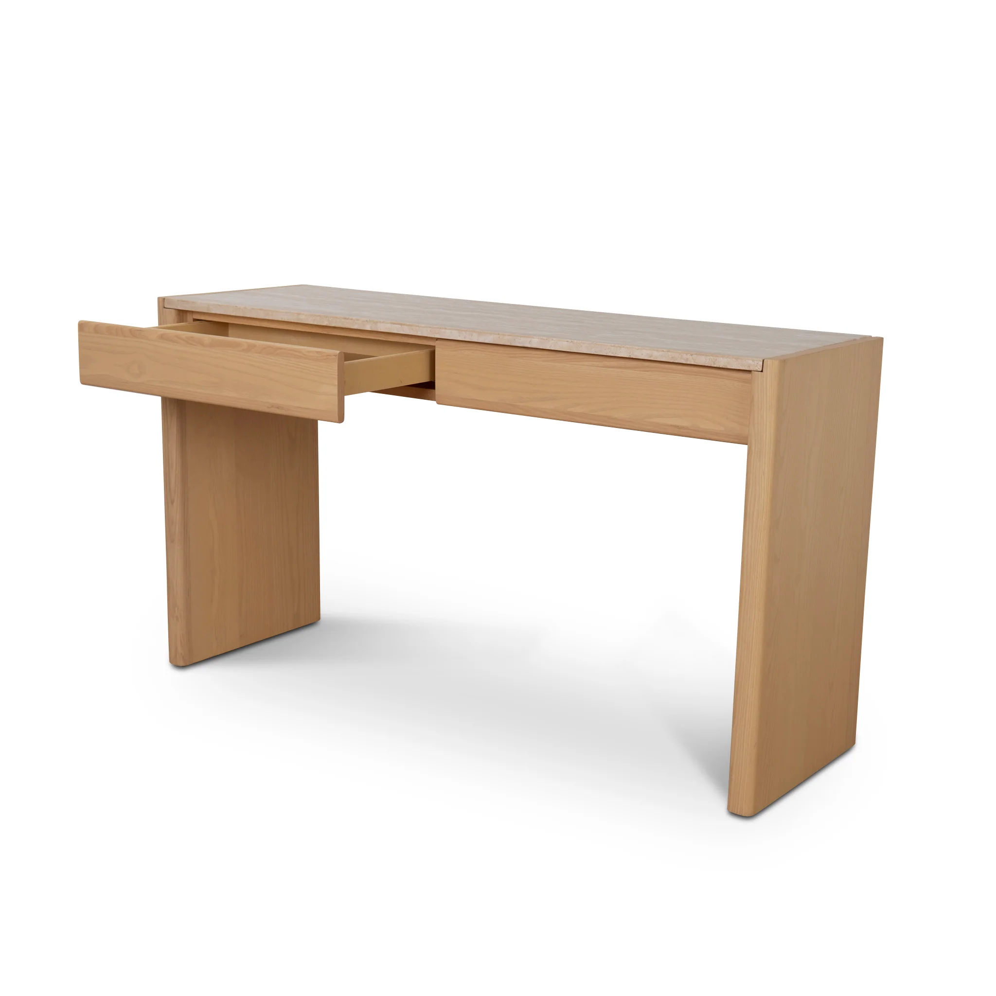 Linden 1.4m Travertine Top Console Table - Creme Ash - Image 3