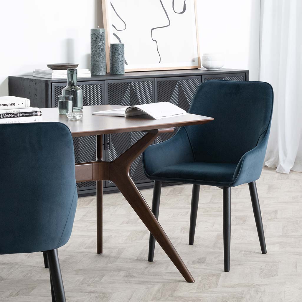 Acosta Dining Chair - Navy Blue Velvet in Black Legs - Last One - Image 3