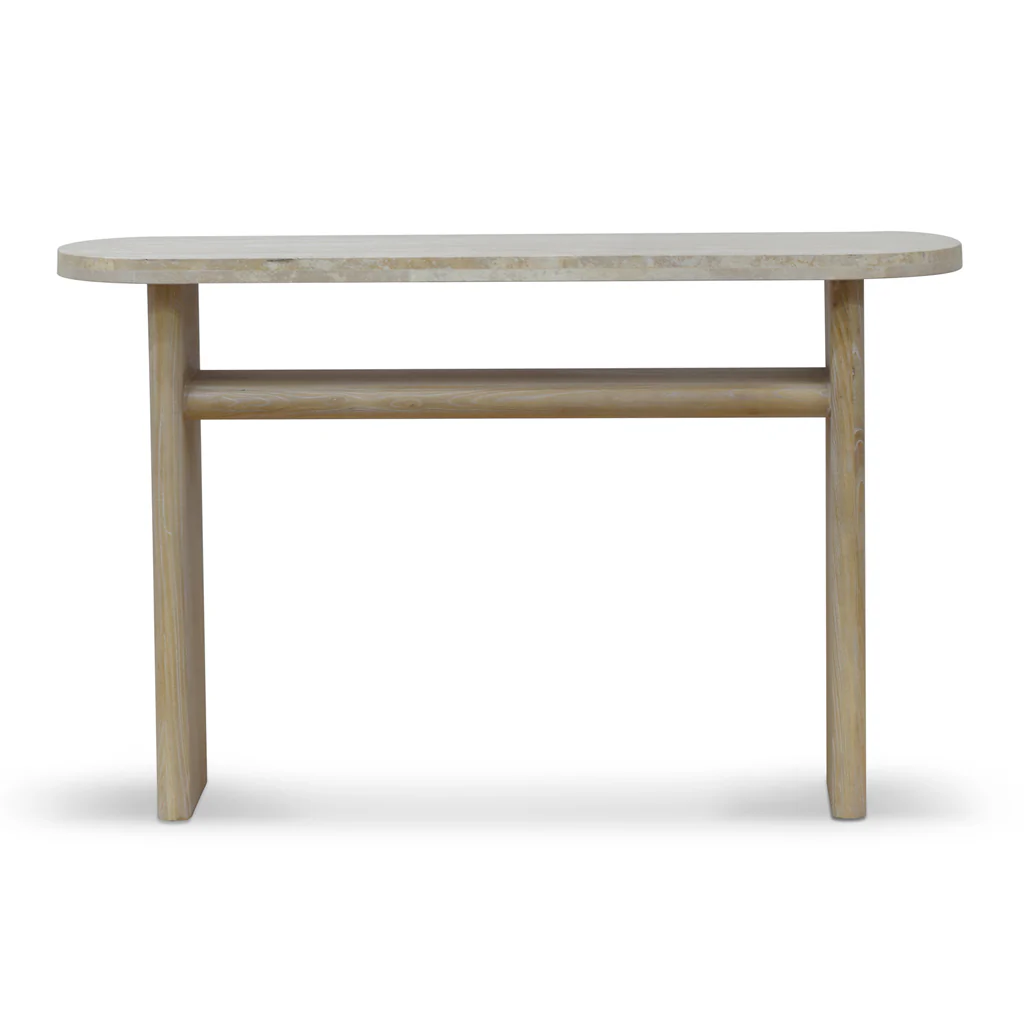Agosti Travertine Marble 1.22m Console Table - White Wash - Image 7