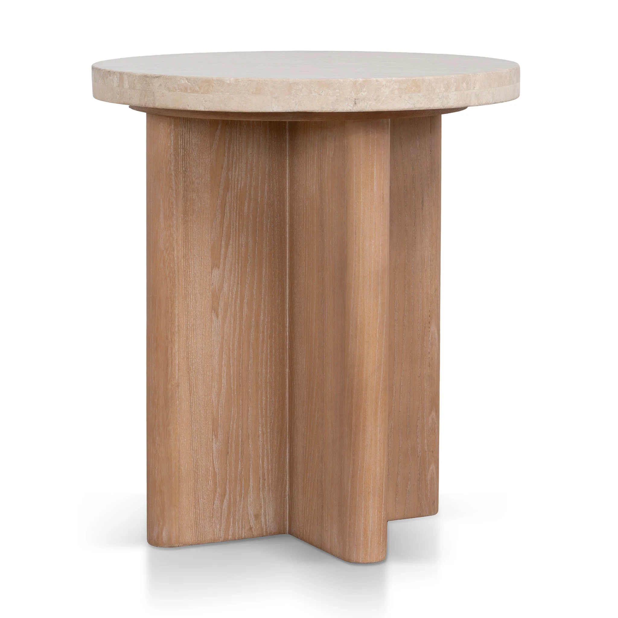 Agosti Travertine Marble Round Side Table - White Wash