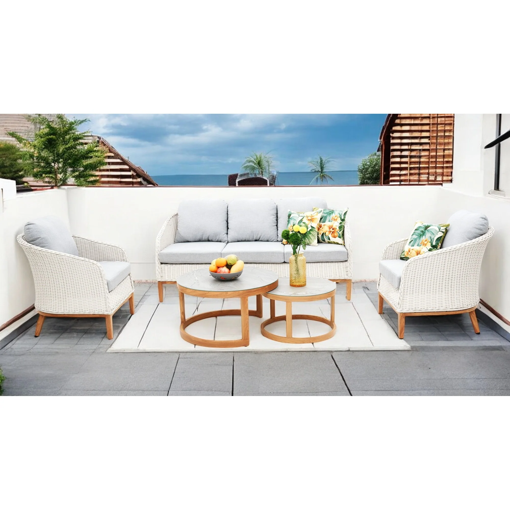 Albert 5pcs Outdoor Lounge Set - White Wicker - Image 2