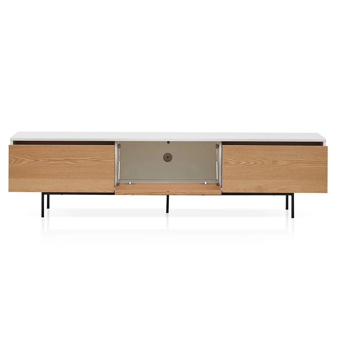 Alto 2m Wooden TV Entertainment Unit With Natural Drawers - White Frame - Image 5