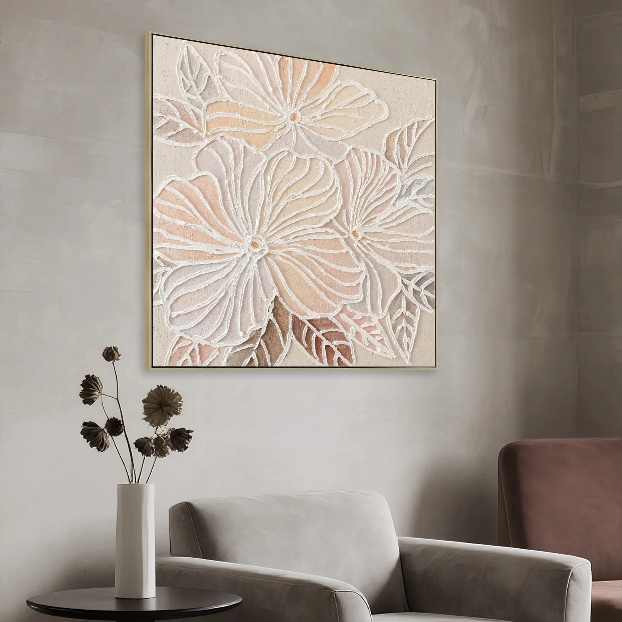 Amora Bloom 80 x 80cm Framed Canvas - Natural - Image 3