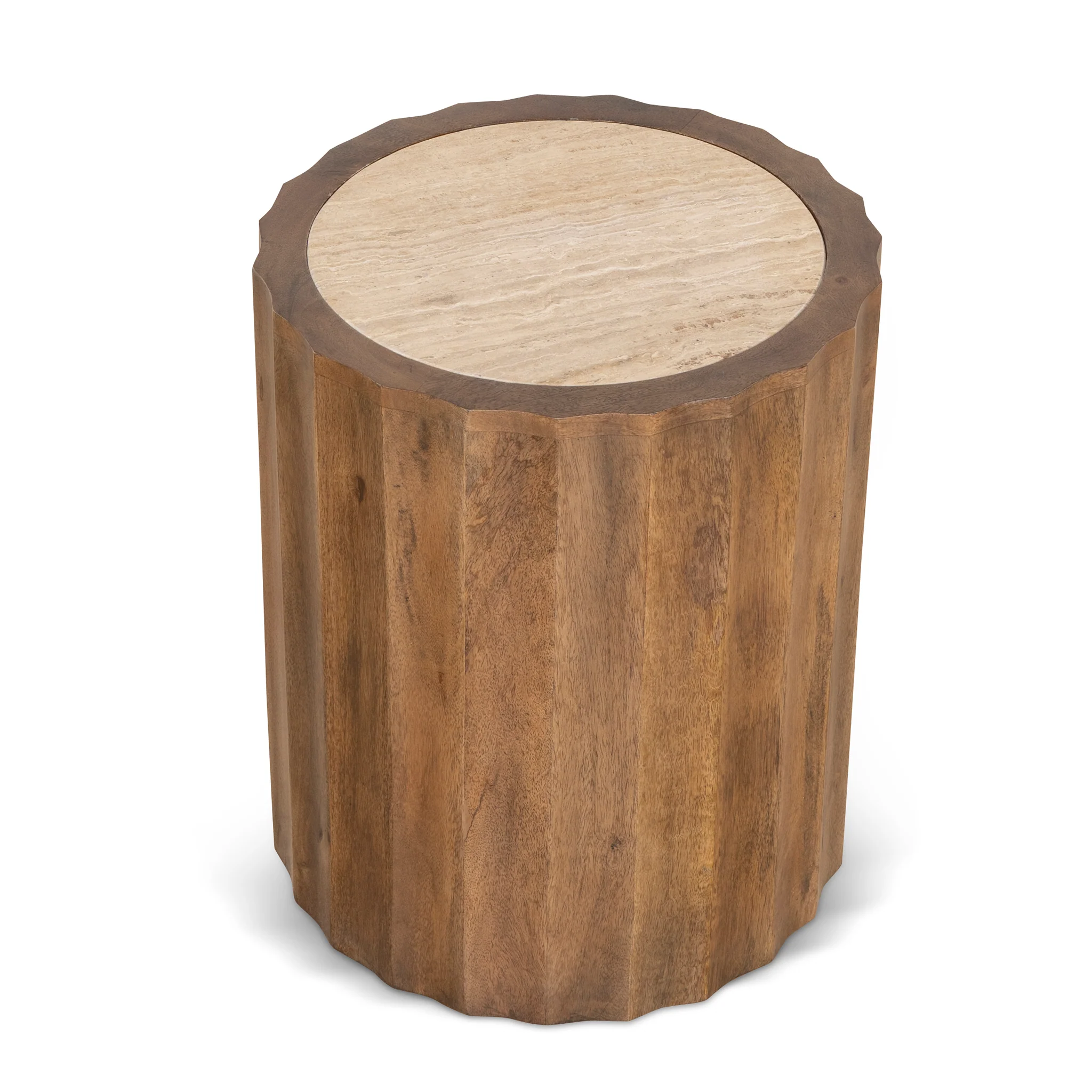 Avanti 45cm Travertine Top Round Side Table - Walnut - Image 2