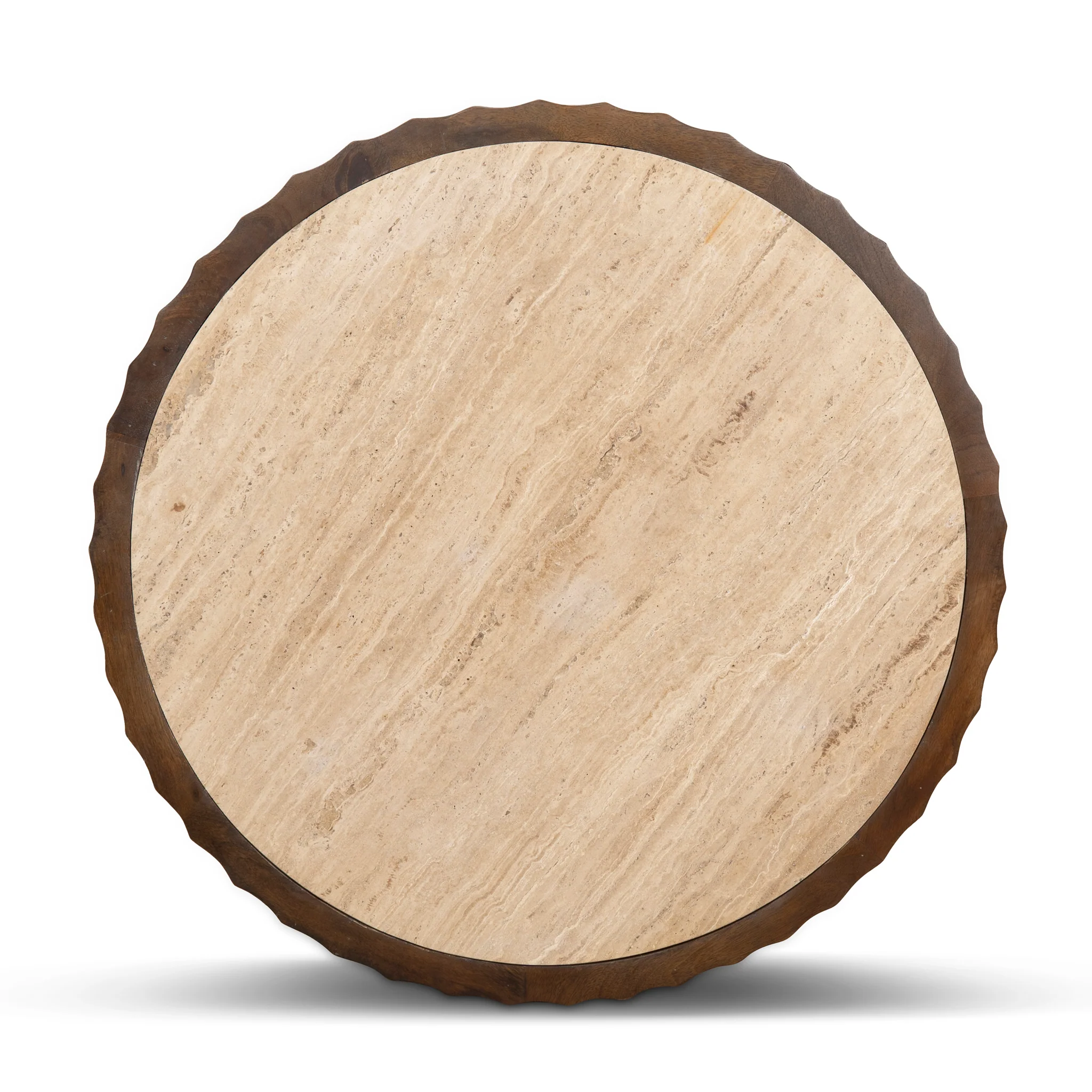 Avanti 89cm Travertine Top Round Coffee Table - Walnut - Image 10