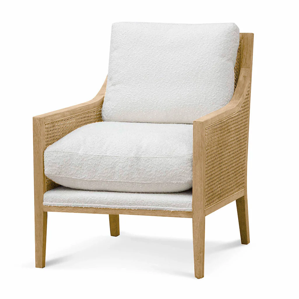 Ayala Rattan Arm Chair - Ivory White Boucle - Last One