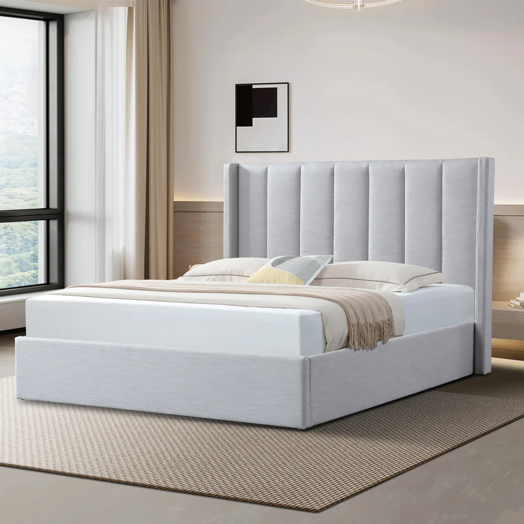 Betsy Fabric King Bed Frame - Pearl Grey with Storage - Image 3