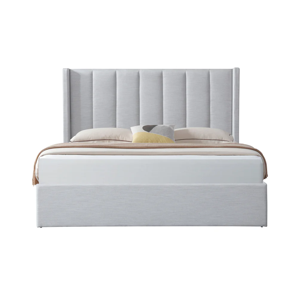Betsy Fabric King Bed Frame - Pearl Grey with Storage - Image 4