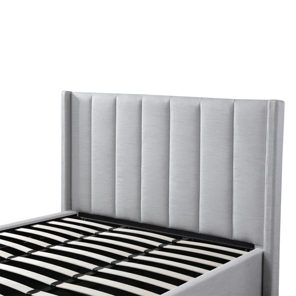 Betsy Fabric King Bed Frame - Pearl Grey with Storage - Image 6