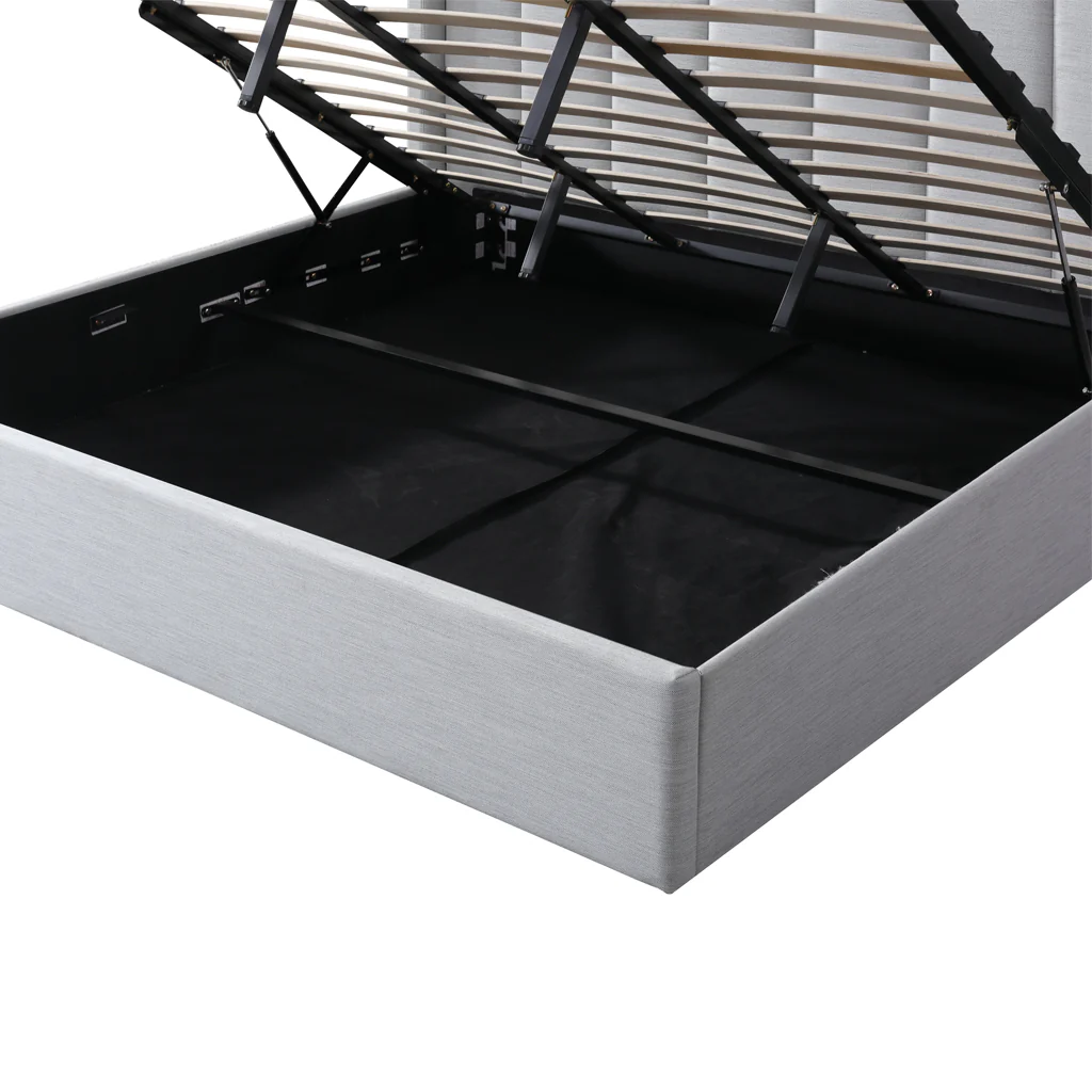 Betsy Fabric King Bed Frame - Pearl Grey with Storage - Image 8