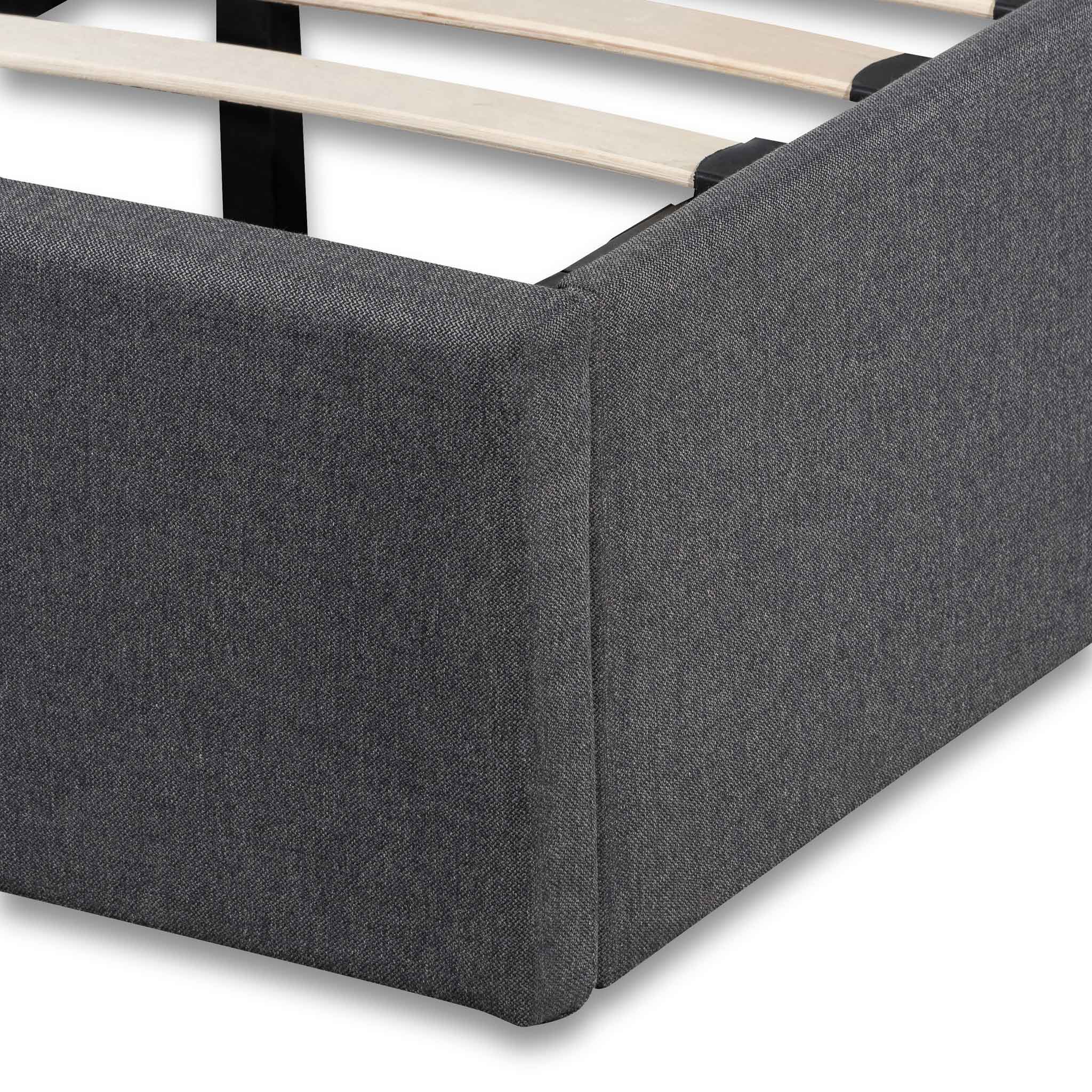 Betsy Fabric Single Bed Frame - Charcoal Grey with Storage - Image 6