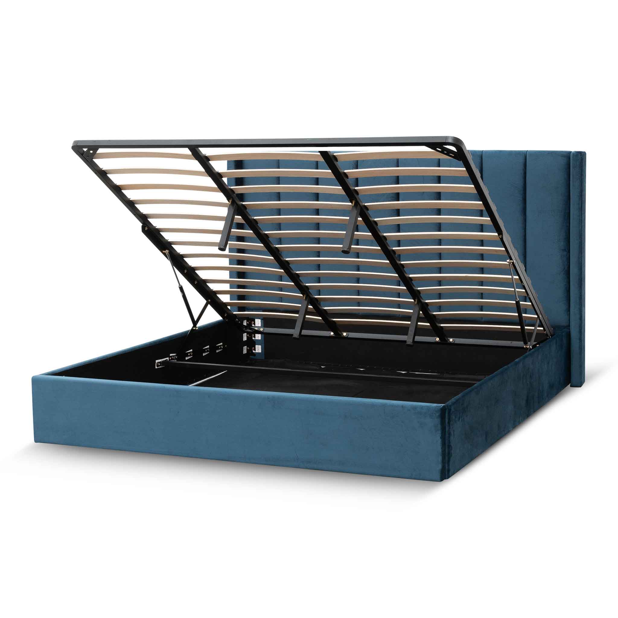 Betsy King Bed Frame - Teal Navy Velvet with Storage - Image 4