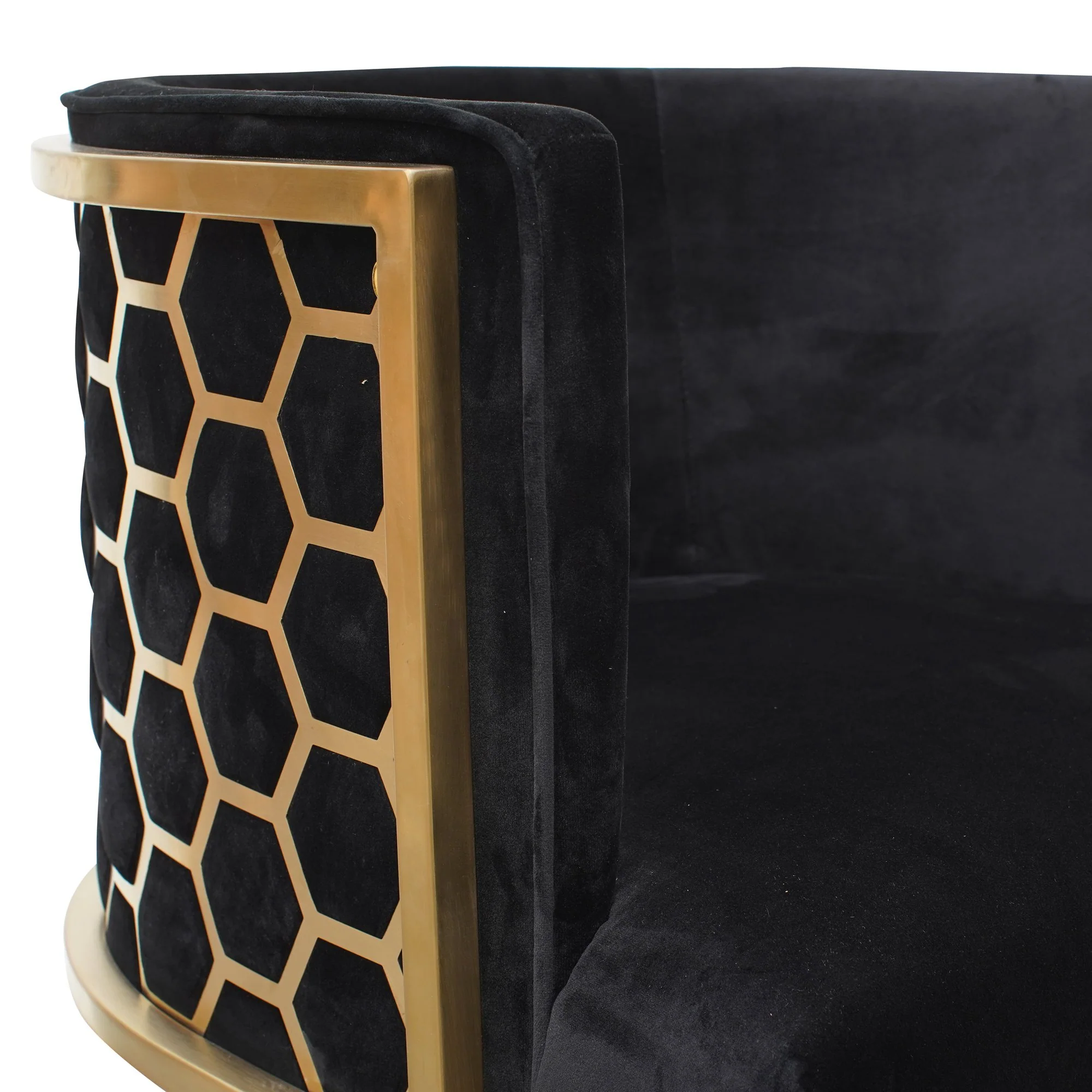Carma Black Velvet Lounge Chair - Brushed Gold - Last One - Image 7