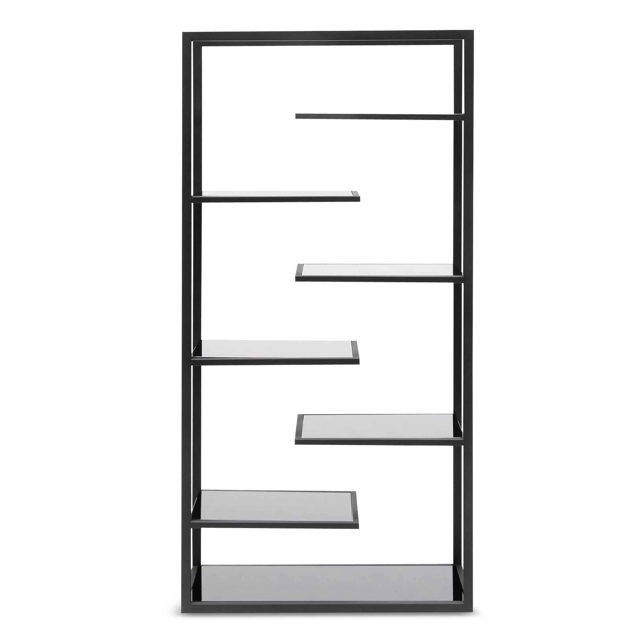 Cathleen 1.8m(H) Black Glass Shelving Unit - Black Frame - Last One - Image 2