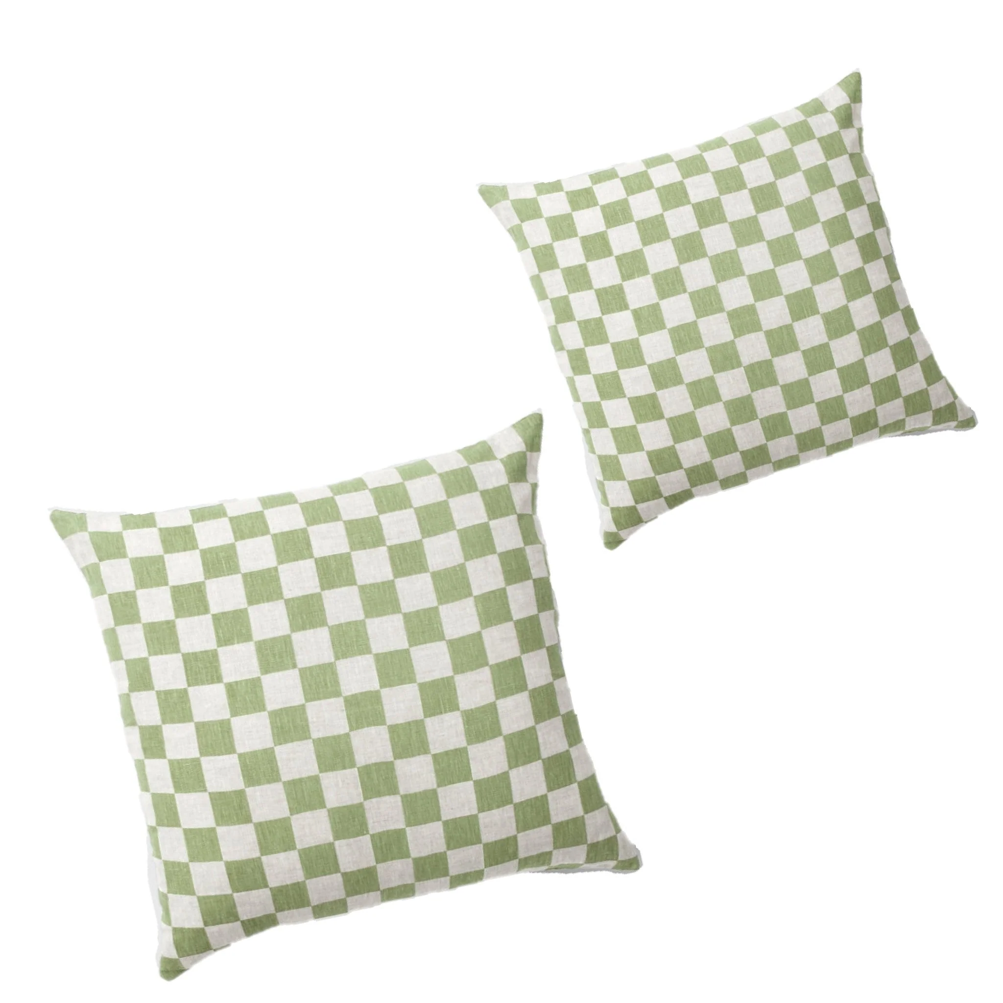 Set of 2 - Check 50cm Square Cushion - Sage with Feather Insert