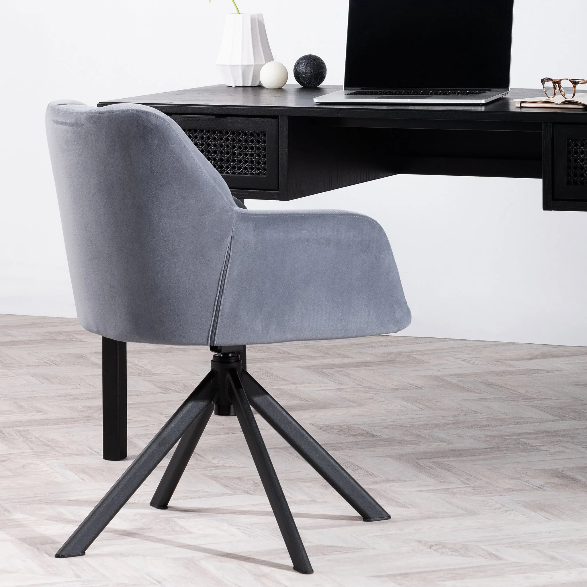 Collier Visitor Chair - Dark Grey Velvet with Black Legs - Image 3
