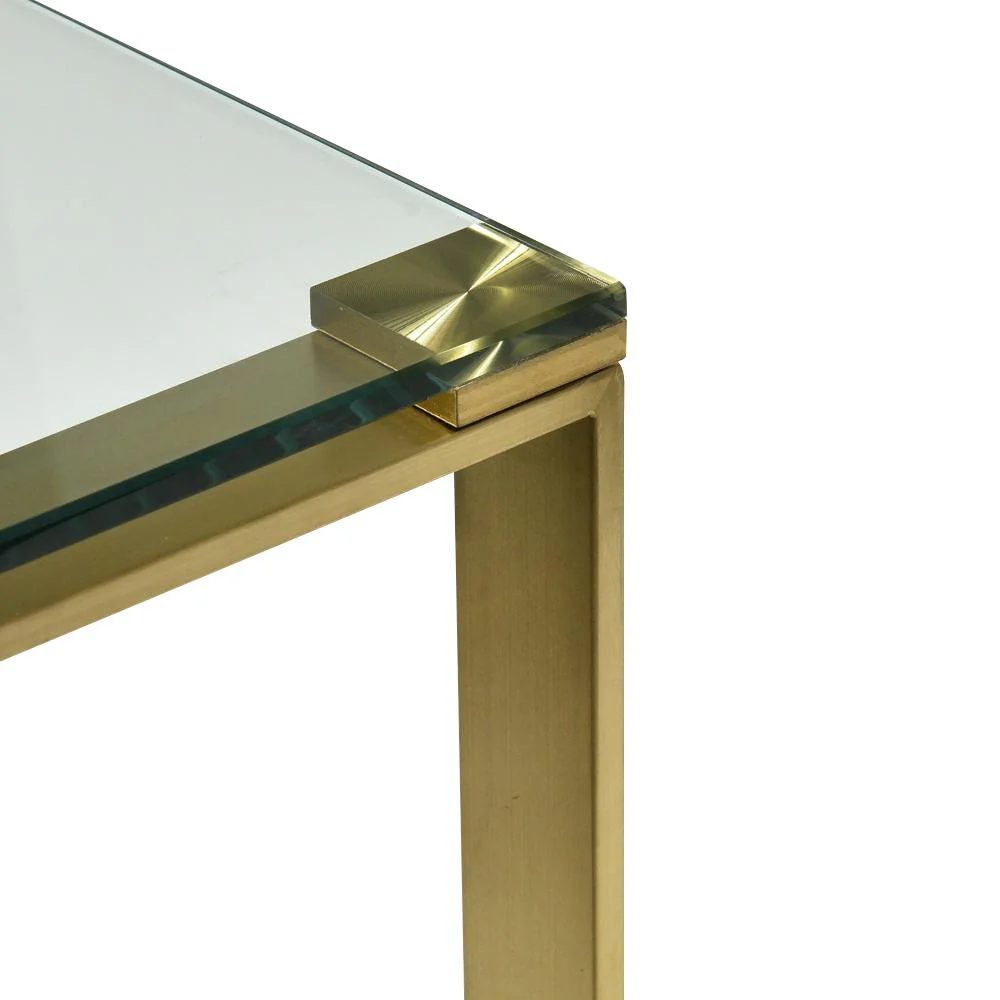 Freder Glass Console Table - Brushed Gold Base - Last One - Image 3