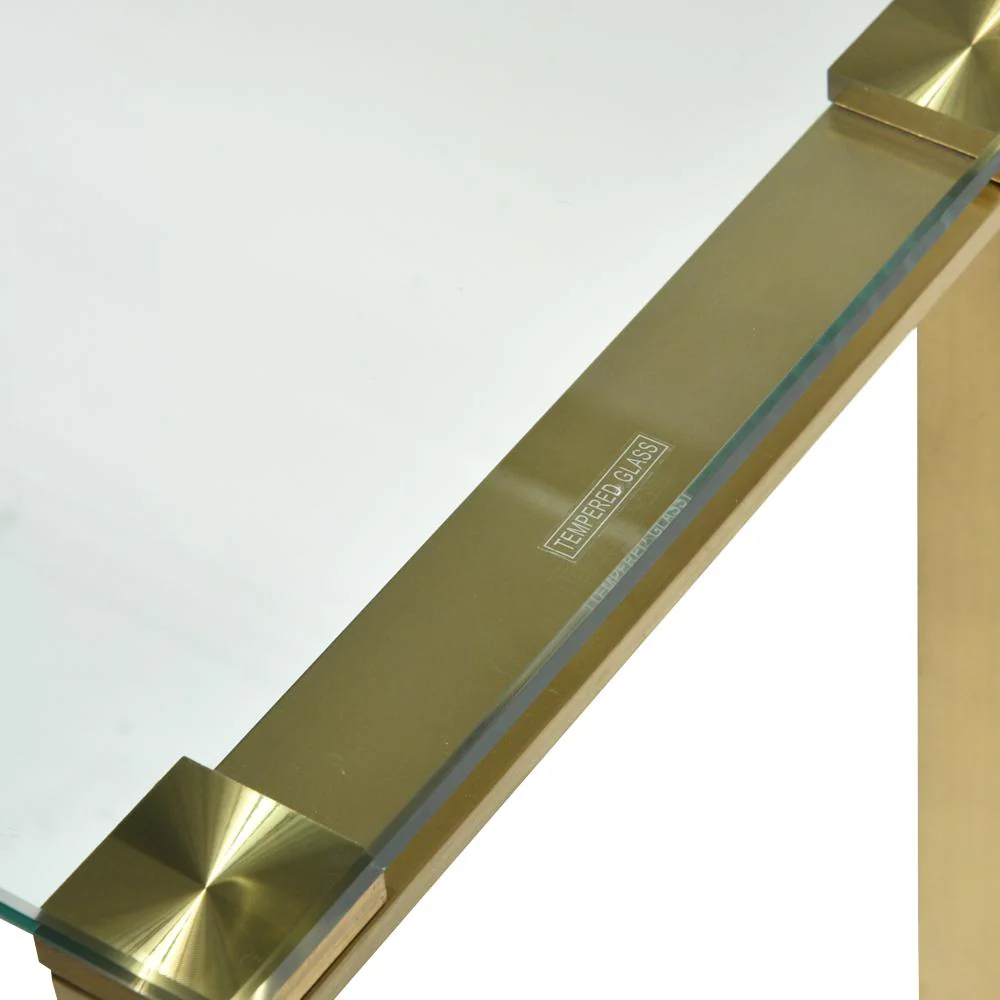 Freder Glass Console Table - Brushed Gold Base - Last One - Image 4