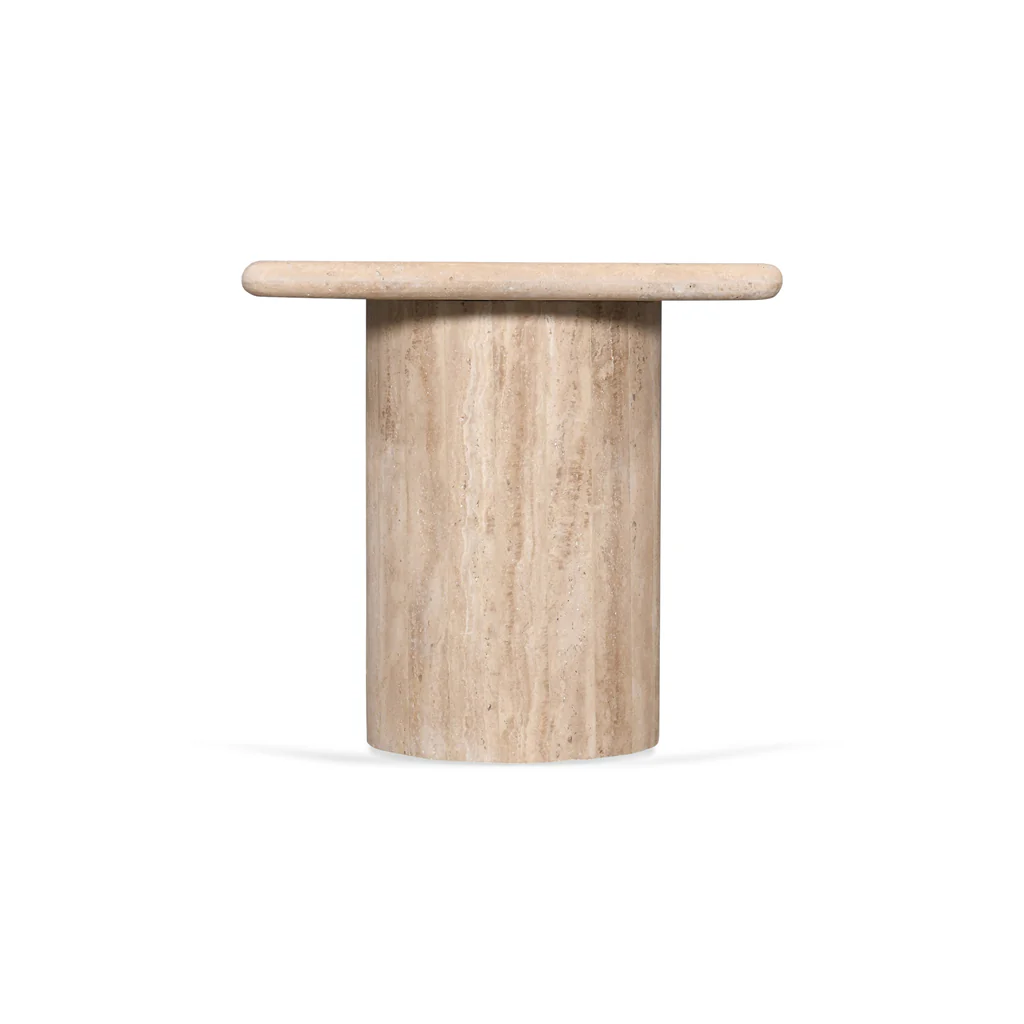 Costin 42cm Travertine Top Side Table - Natural - Image 3