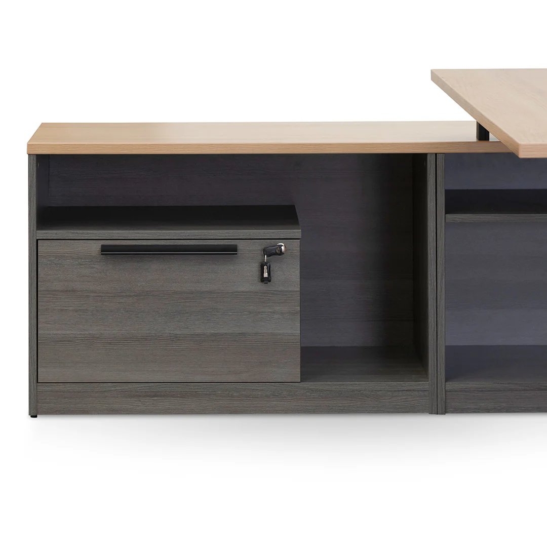 Cuevas 2.2m Left Return Office Desk - Black with Natural Top - Image 4