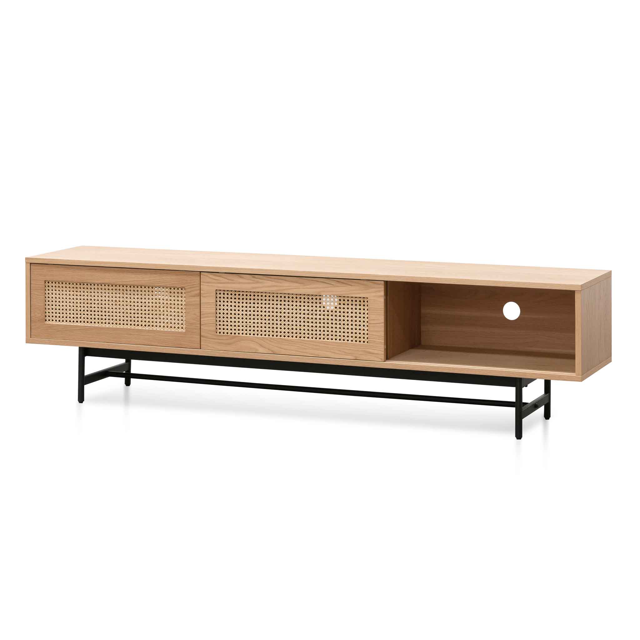 Debora 2m Natural Oak TV Entertainment Unit - Rattan Doors - Image 5