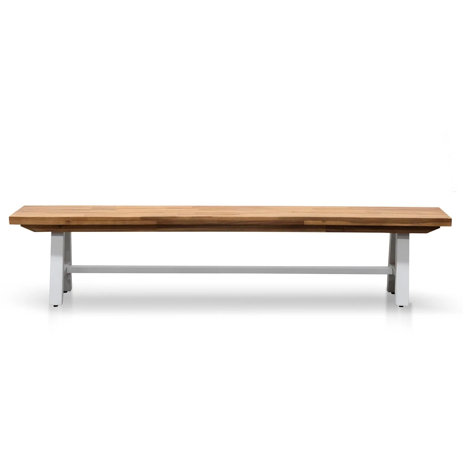 Ellis Outdoor Wooden Bench - Natural Top and White Legs - Image 2