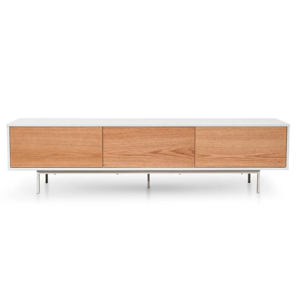 Ex Display - Alto 2m Wooden TV Entertainment Unit - White - Natural - Image 2