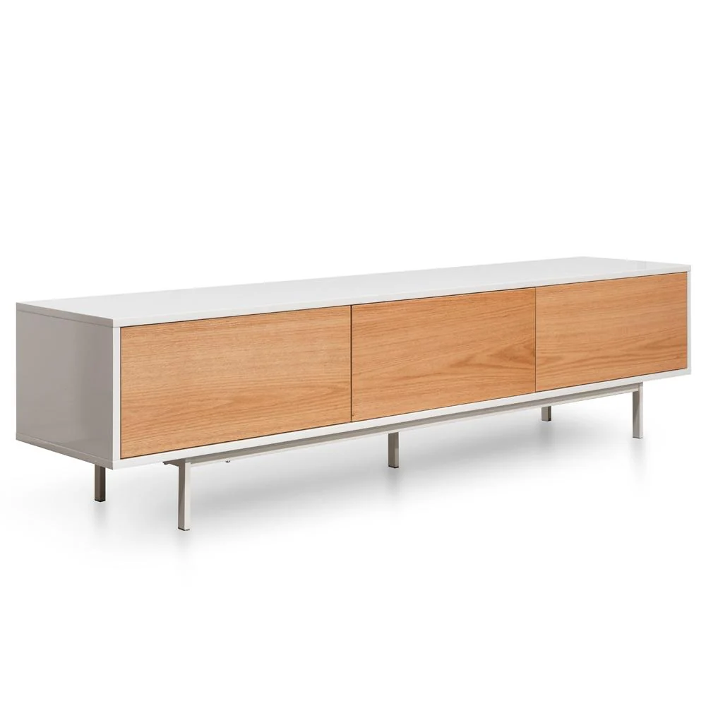 Ex Display - Alto 2m Wooden TV Entertainment Unit - White - Natural - Image 3
