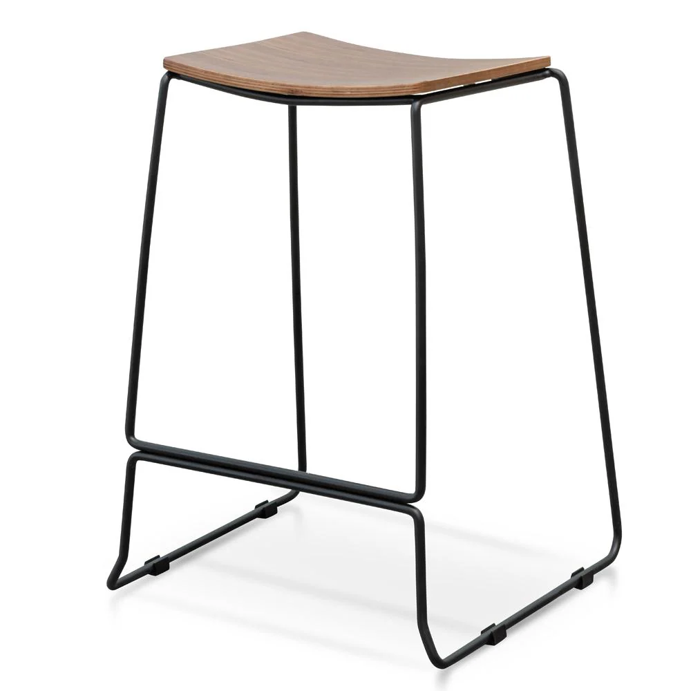 Ex Display - Apollo Bar Stool With Walnut Timber Seat - Black Frame