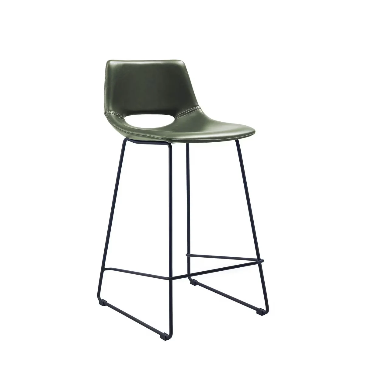 Set of 2 - Bernard Faux Leather Bar Stool - Dark Green - Image 4