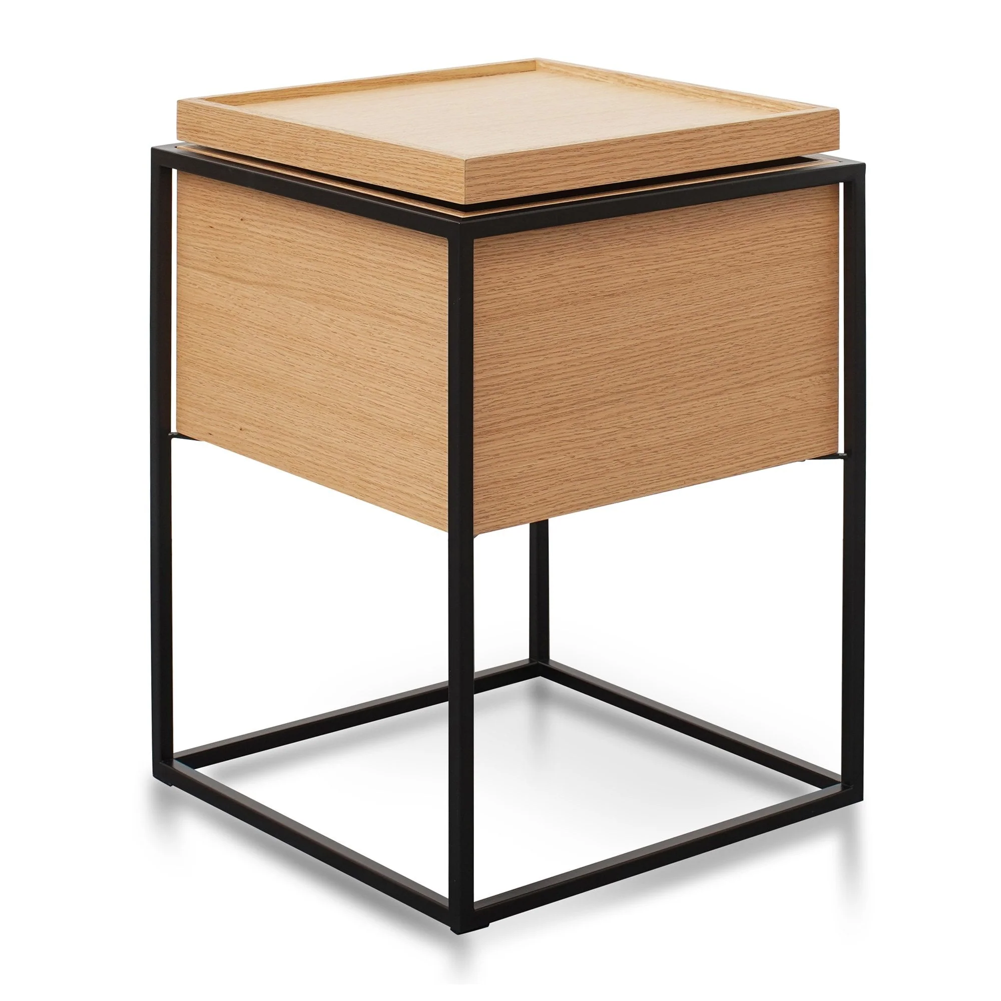 Ex Display - Cane Scandinavian Oak Side Table - Black Frame - Image 10