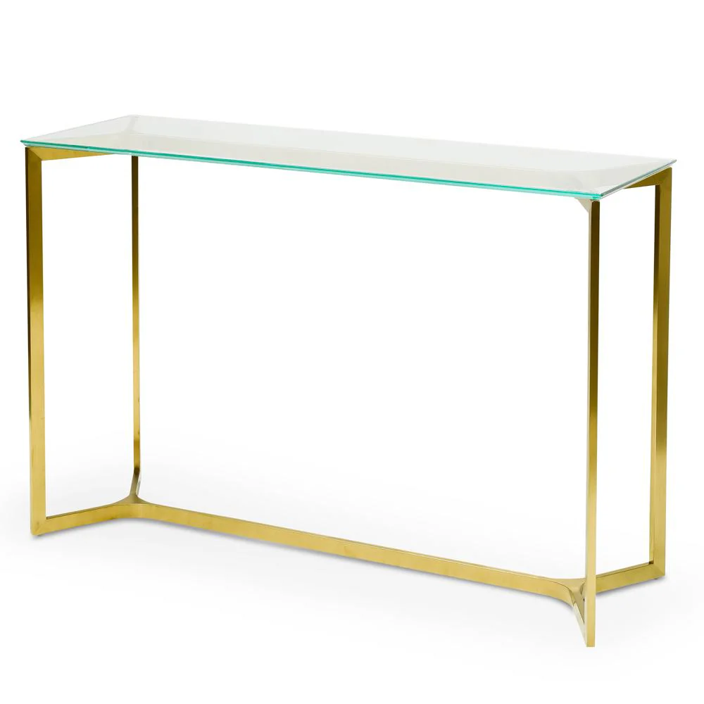 Ex Display - Cannon 1.2m Glass Console Table - Gold Base
