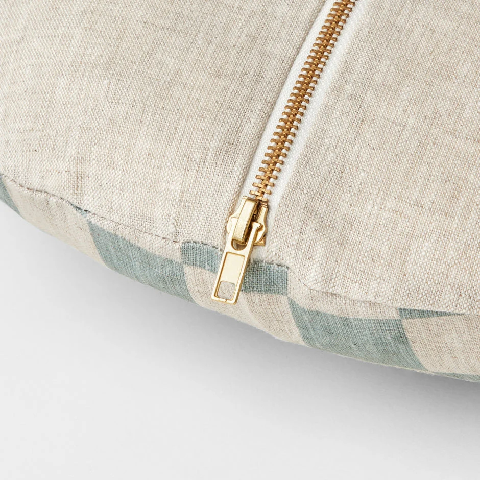 Ex Display - Check 40cm Round Cushion - Sky with Feather Insert - Image 4