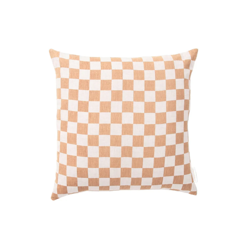 Ex Display - Check 50cm Square Cushion - Peach with Feather Insert