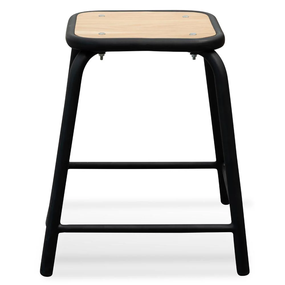 Ex Display - Dawson Low Stool With Natural Timber Seat - Black Frame - Image 14