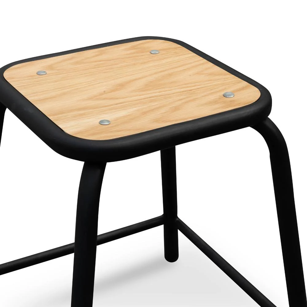 Ex Display - Dawson Low Stool With Natural Timber Seat - Black Frame - Image 3