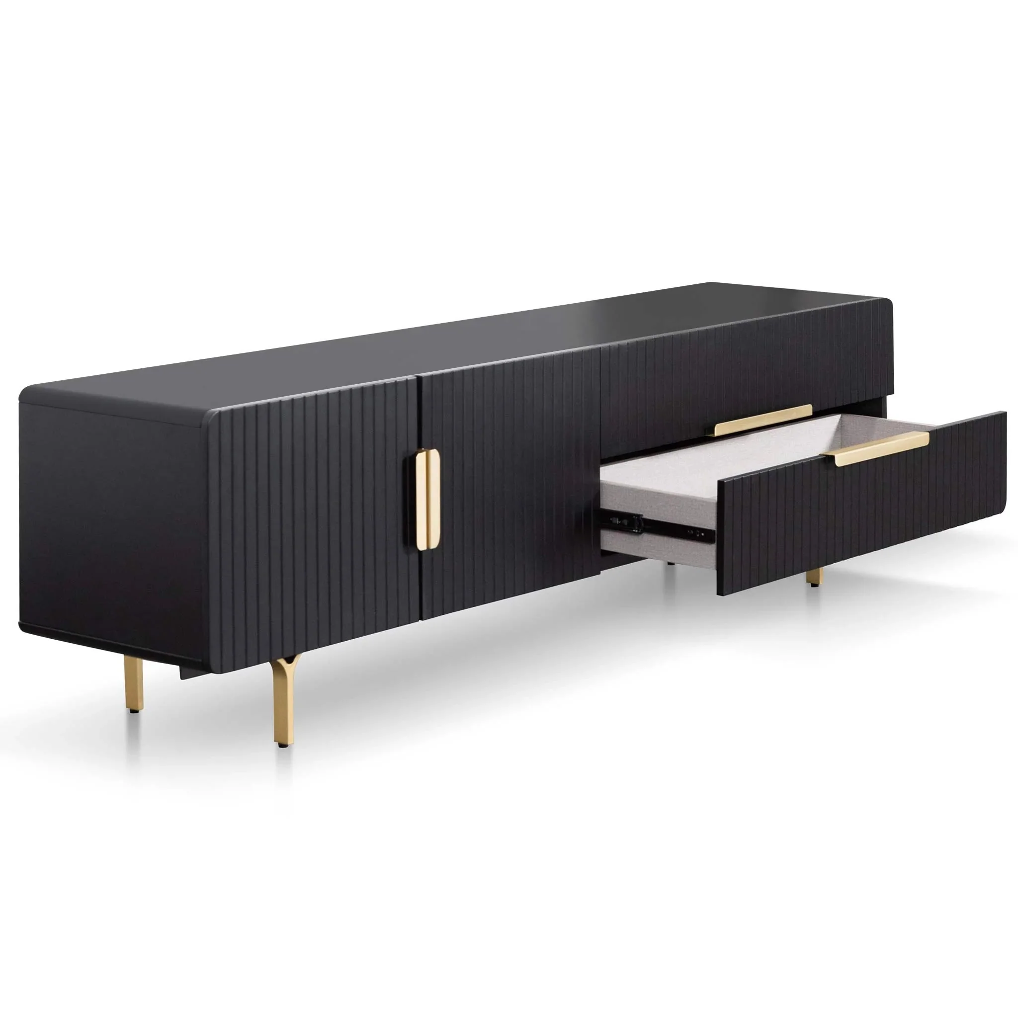 Ex Display - Erwin 1.8m Matte Black TV Entertainment Unit - Brass Legs and Handle - Image 4