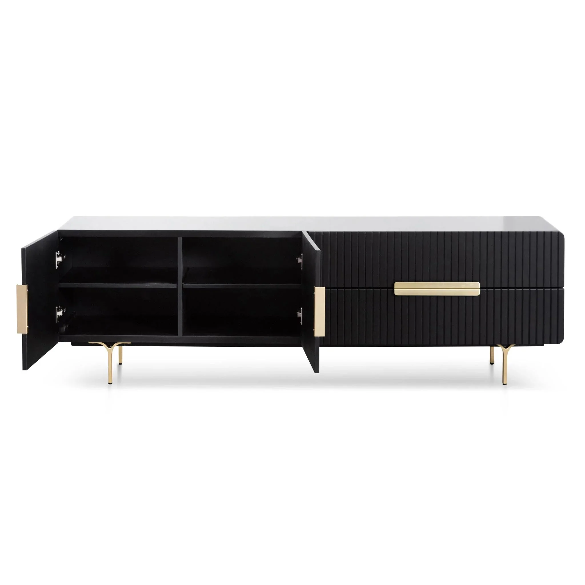 Ex Display - Erwin 1.8m Matte Black TV Entertainment Unit - Brass Legs and Handle - Image 9