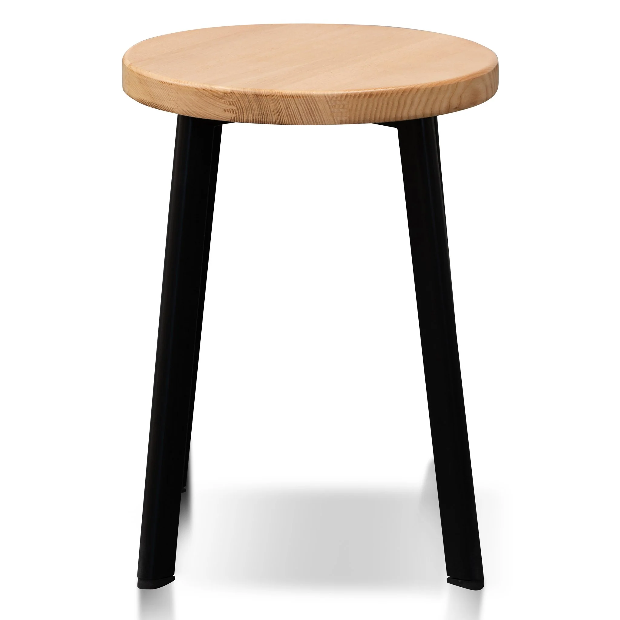 Ex Display - James 46cm Natural Wooden Seat Low Stool - Black Legs - Image 2