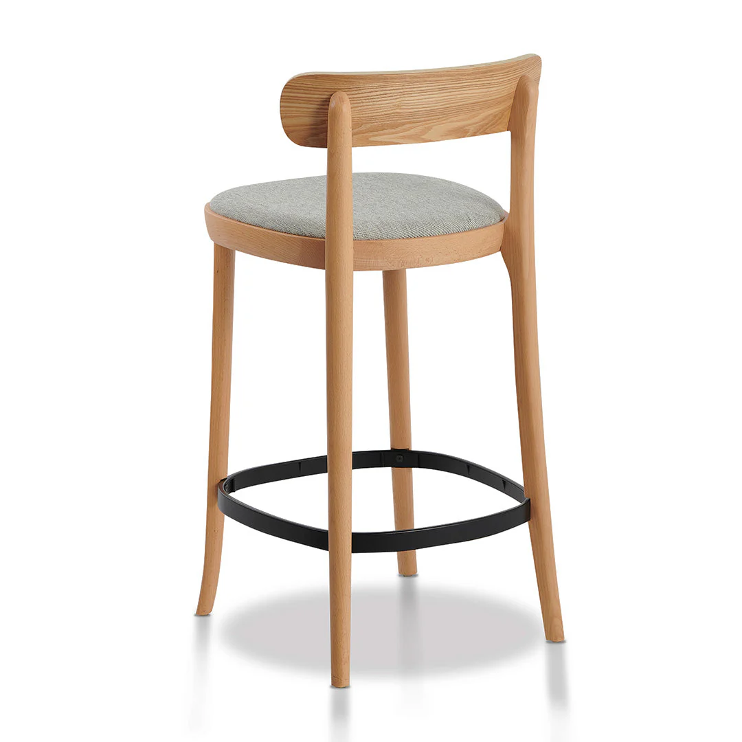 Ex Display - Josue 65cm Fabric Bar Stool - Natural with Silver Grey Seat - Image 11