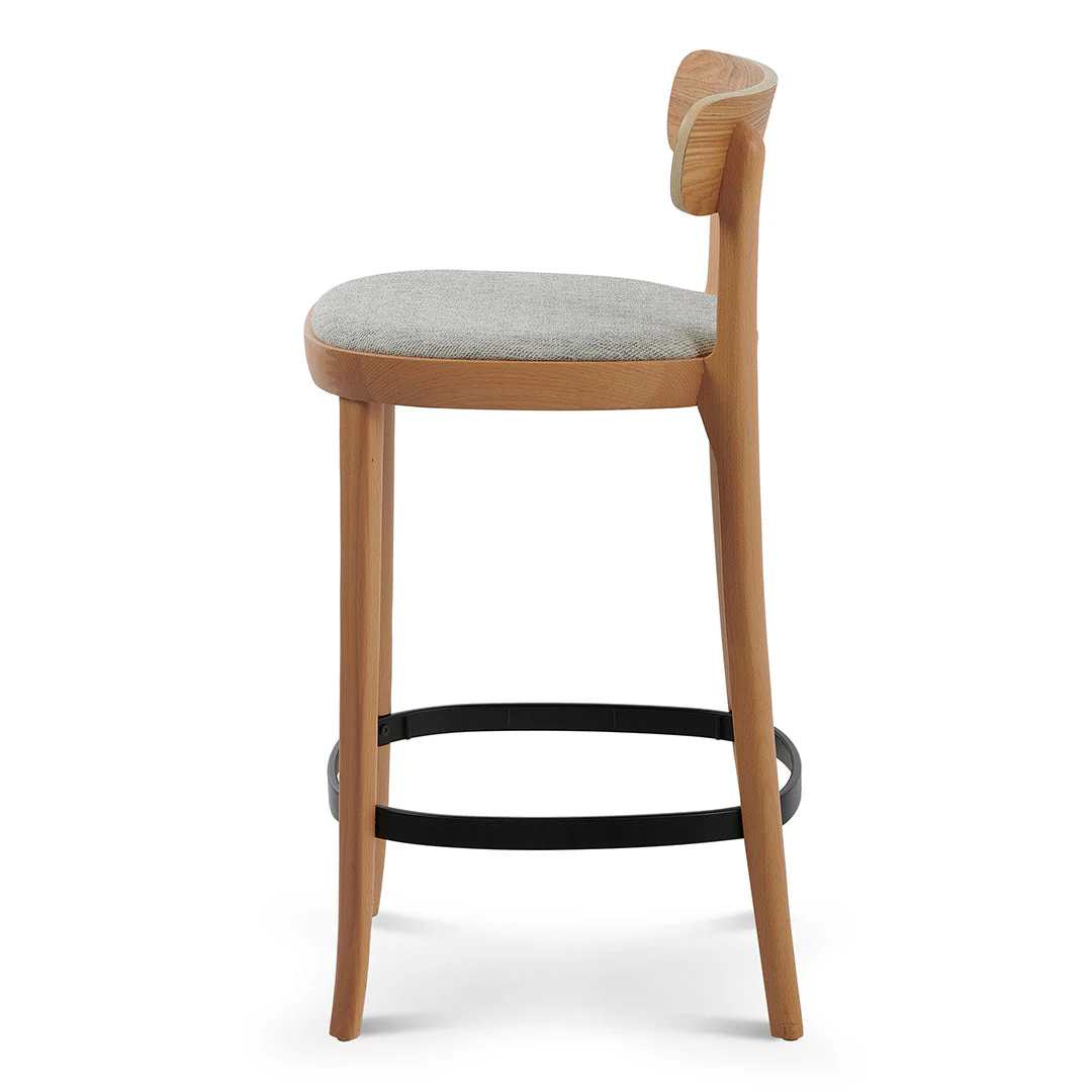 Ex Display - Josue 65cm Fabric Bar Stool - Natural with Silver Grey Seat - Image 23