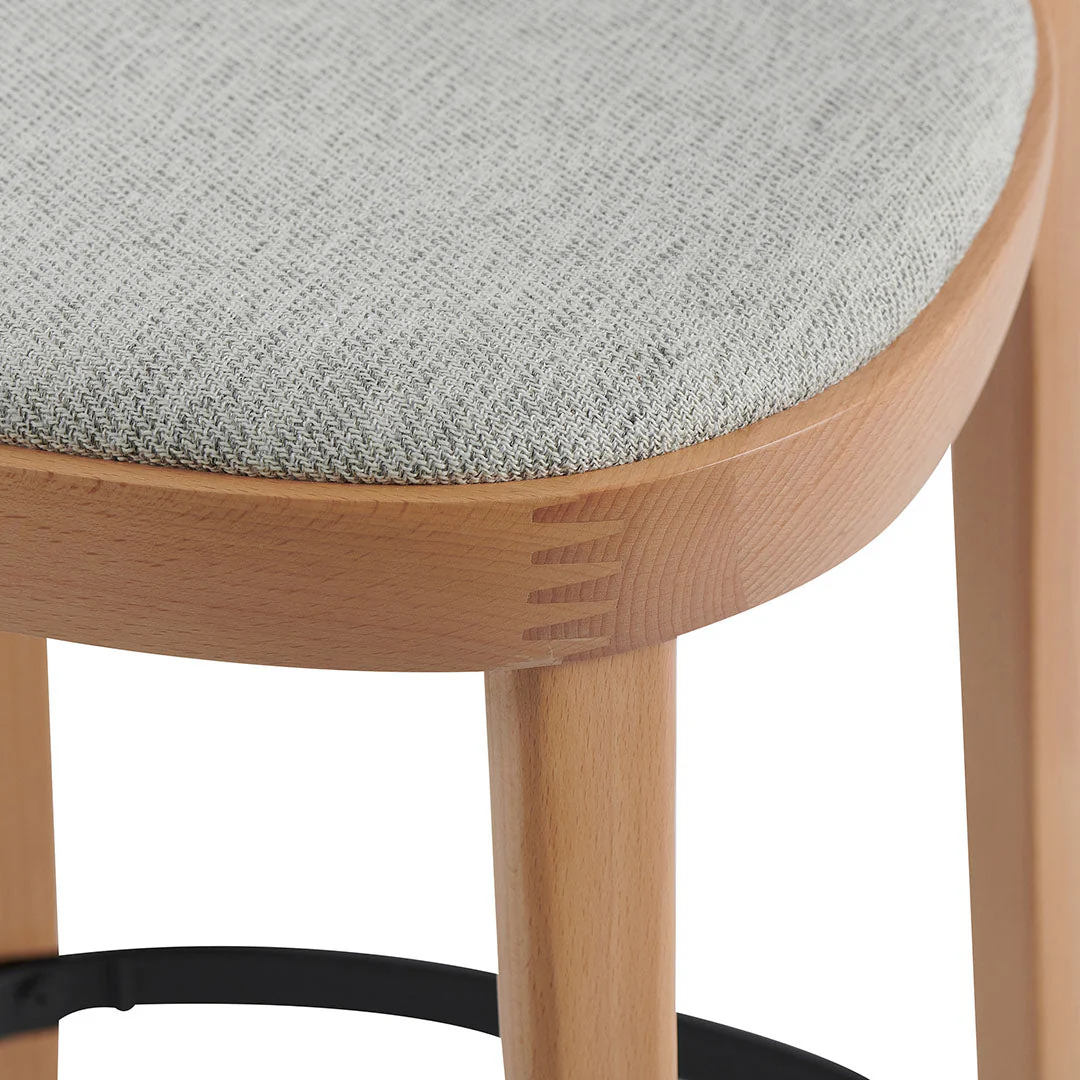 Ex Display - Josue 65cm Fabric Bar Stool - Natural with Silver Grey Seat - Image 7