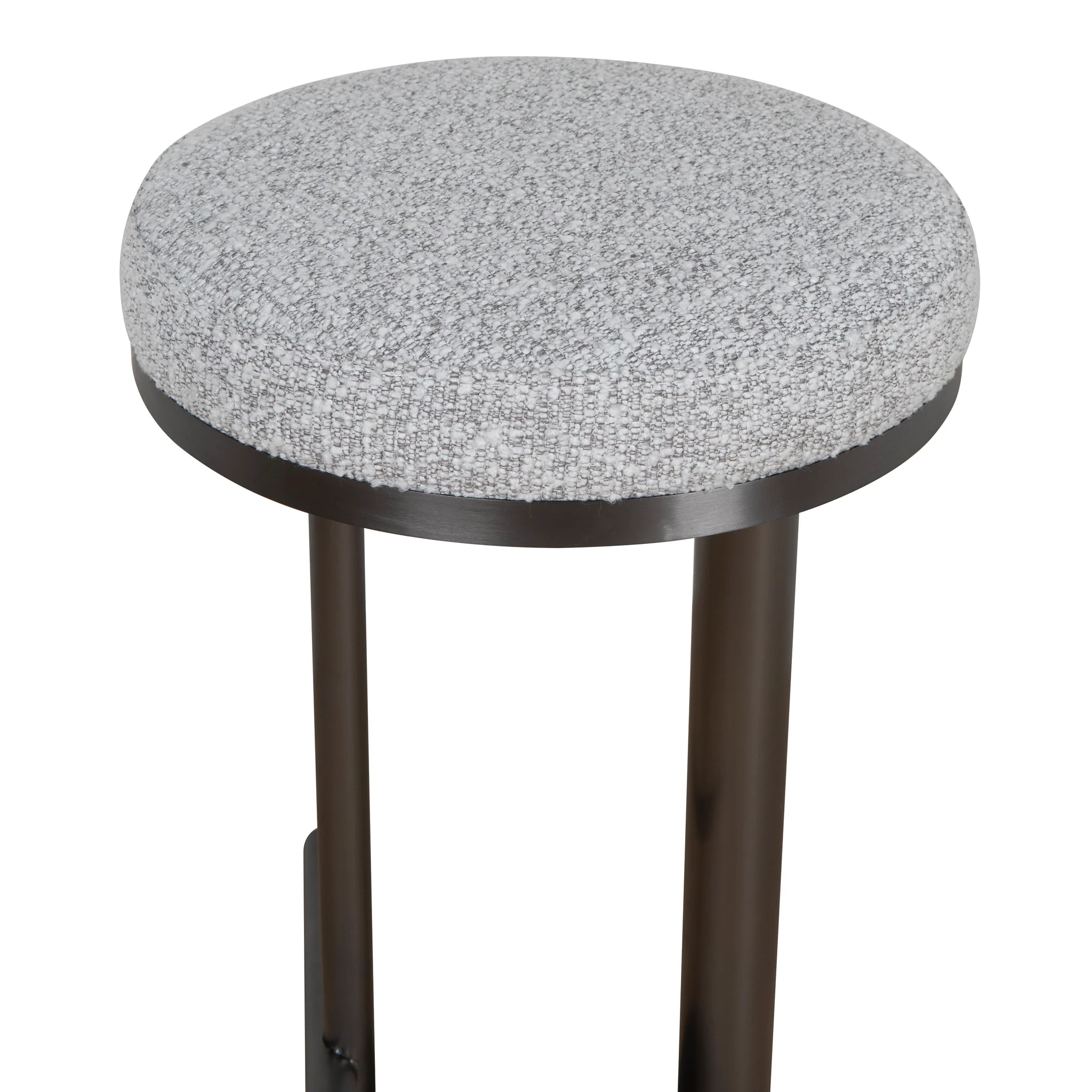 Ex Display - Jovan 68cm Brush Black Bar Stool - Silver Grey Boucle - Image 3