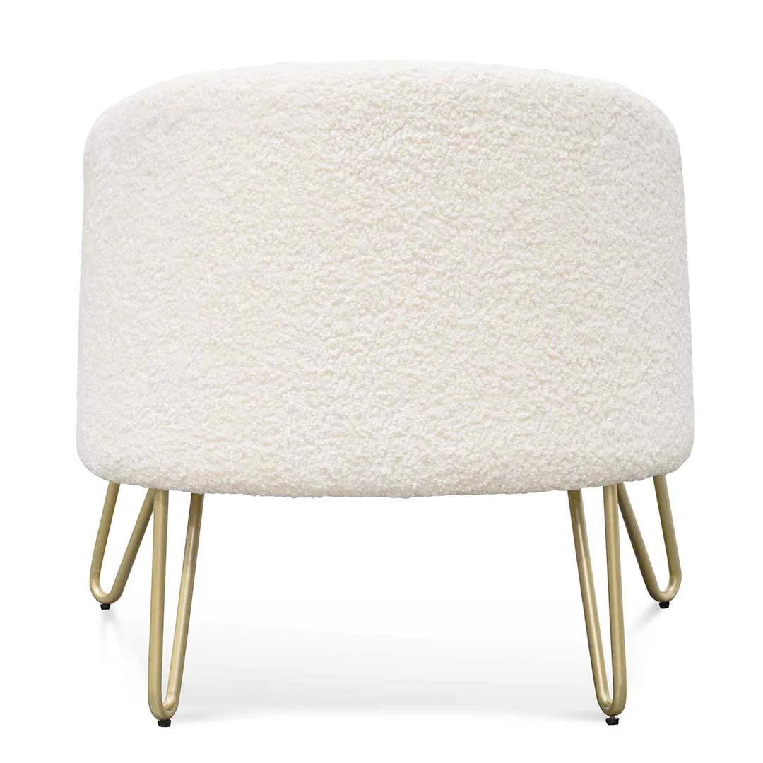 Ex Display - Lena Armchair - Ivory White Synthetic Wool with Golden Legs - Image 13