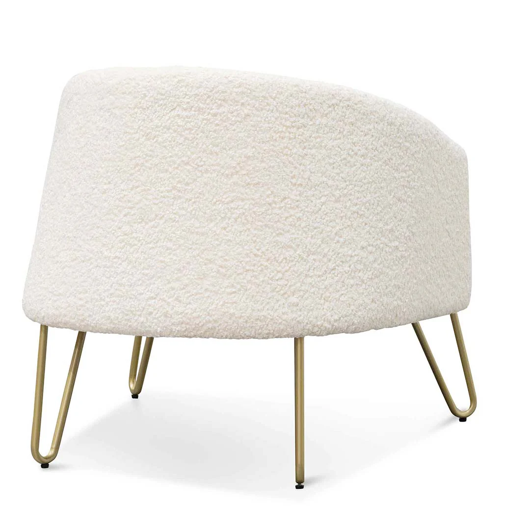 Ex Display - Lena Armchair - Ivory White Synthetic Wool with Golden Legs - Image 23