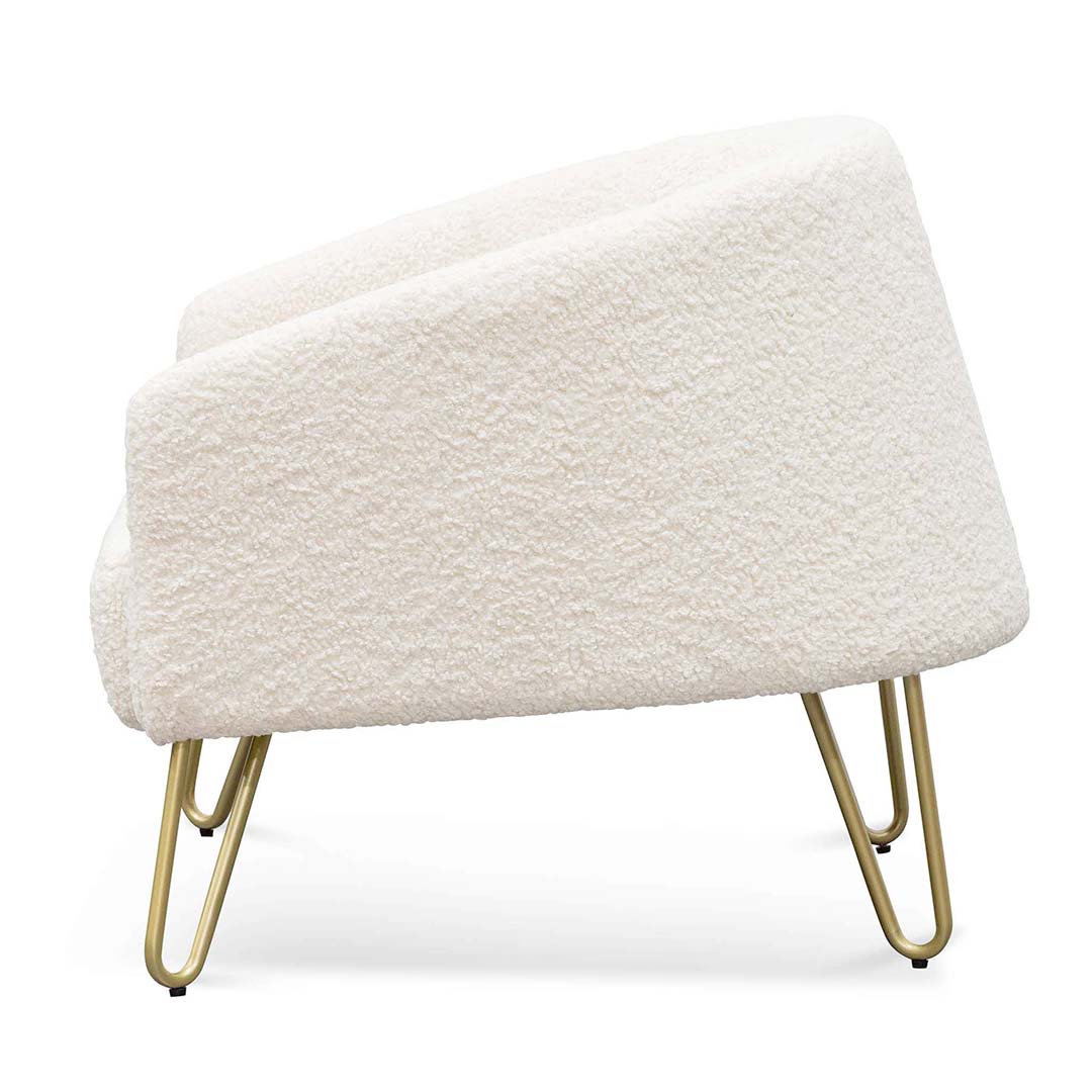 Ex Display - Lena Armchair - Ivory White Synthetic Wool with Golden Legs - Image 3
