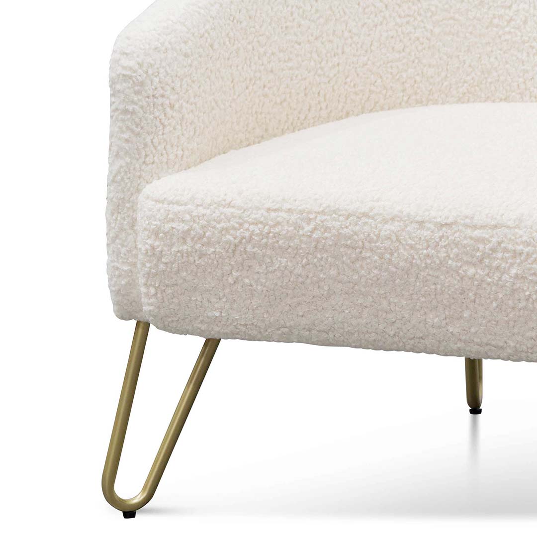 Ex Display - Lena Armchair - Ivory White Synthetic Wool with Golden Legs - Image 6