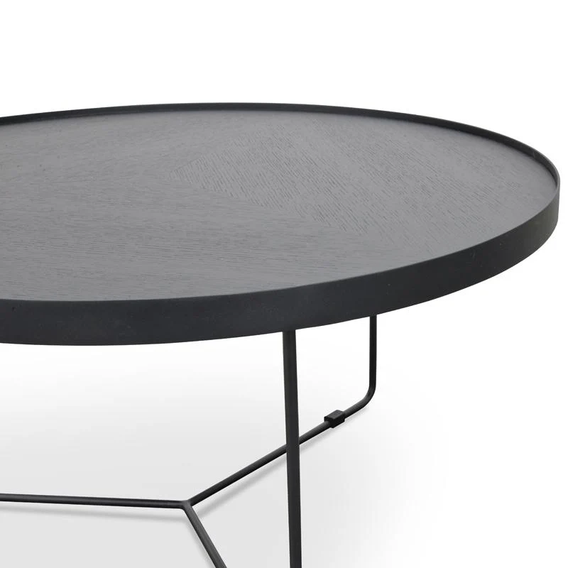 Ex Display - Luna 90cm Oak Top Round Coffee Table - Black - Image 12