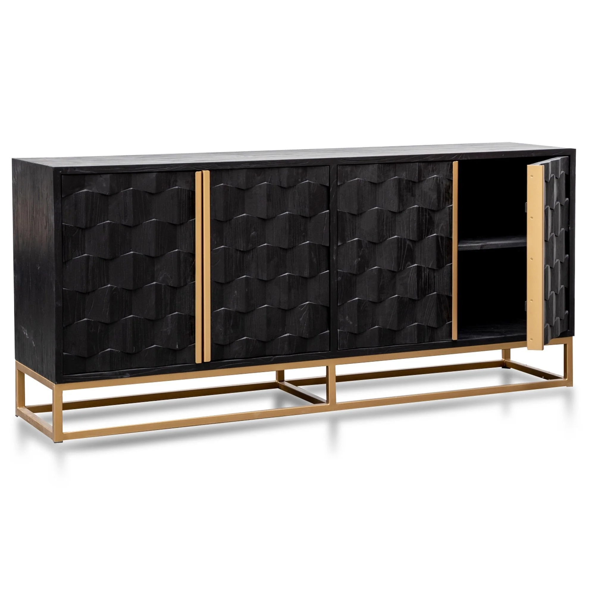 Ex Display - Mildred 1.78m Sideboard - Black ELM Wood with Gold Handle - Image 7