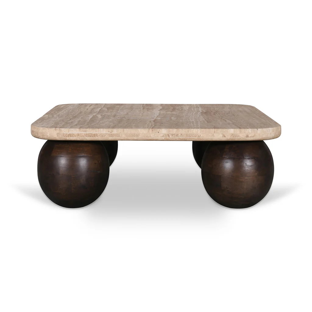 Ex Display - Omran 90cm Travertine Top Coffee Table - Walnut - Image 5